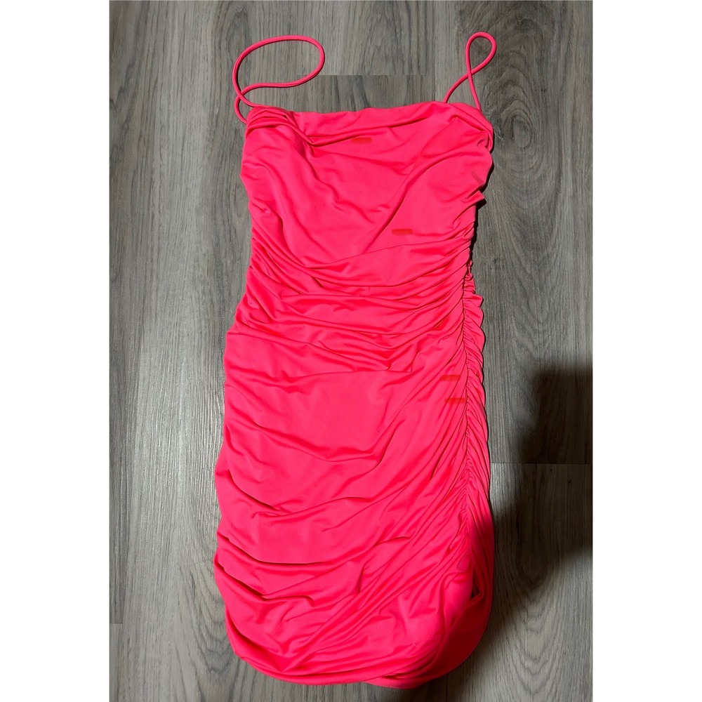 Superdown Hot Pink Ruched Bodycon Mini Dress Spaghetti Straps Night Out Clubwear